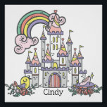 Fairytale Castle Princess Custom Name    Poster<br><div class="desc">Every girl deserves her own fairy-tale story. Featuring cute castle and rainbow with bird and glass sliper. Easy customization of your princess name and font using the "Personalization button". You can also "Transfer design to a product" on other Zazzle products and adjust the design to fit most Zazzle items. Check...</div>