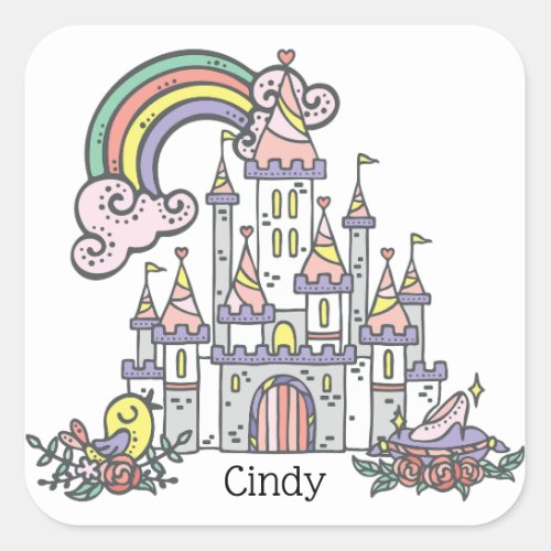 Fairytale Castle Princess Custom Name    Square Sticker