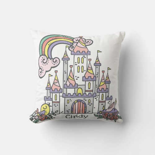 Fairytale Castle Princess Custom Name Throw Pillow