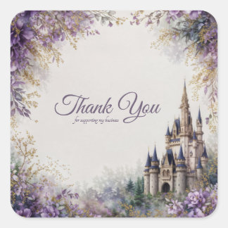Fairytale Castle Purple Floral Gold Dust Square Sticker