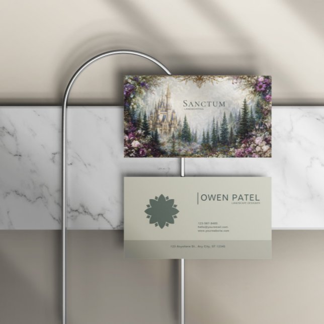 Fairytale Castle Purple Floral Mountain Forest Business Card (Creator Uploaded)