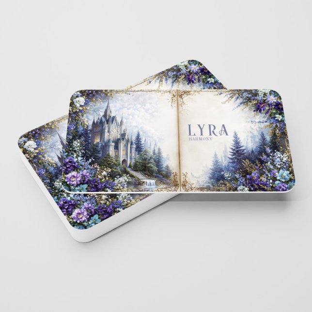 Fairytale Castle Purple Floral Open Storybook Business Card (Creator Uploaded)