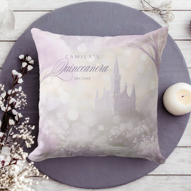Fairytale Castle Quinceanera Lavender ID1030 Throw Pillow (Creator Uploaded)