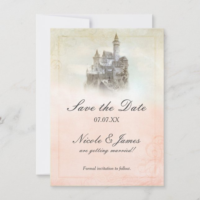 Fairytale Castle Storybook Page Save The Date Card (Front)