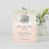 Fairytale Castle Storybook Page Save The Date Card (Standing Front)