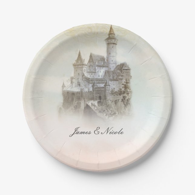 Fairytale Castle Storybook Wedding Party Plates (Front)
