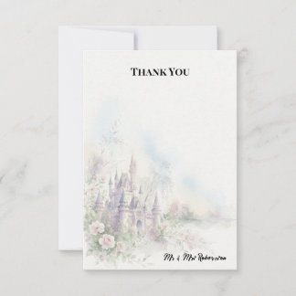 Fairytale Castle Watercolor Wedding Thank You Card