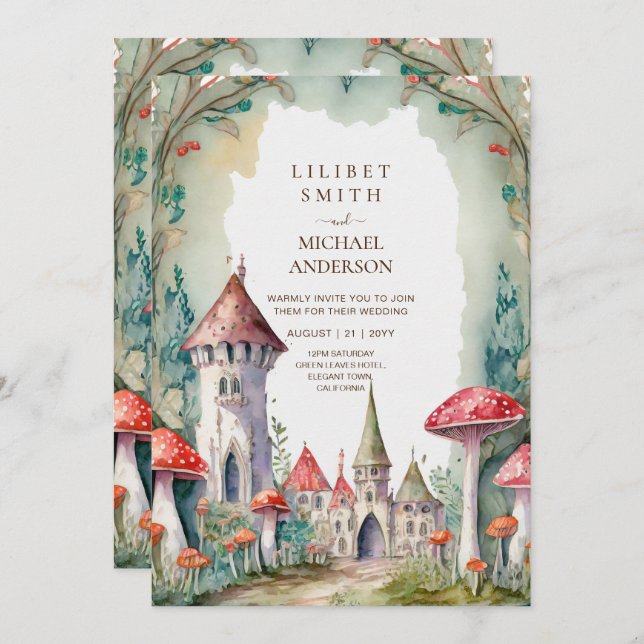 Fairytale Castle Wedding Fairycore Mushrooms Magic Invitation (Front/Back)