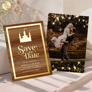 Fairytale Castle Wedding Save the Date Gold Foil Invitation
