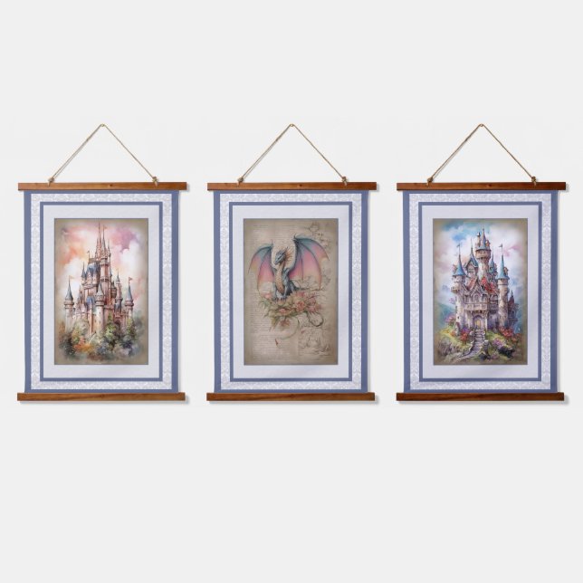 Fairytale Castles and Dragons Wall Tapestry Set (Triple)