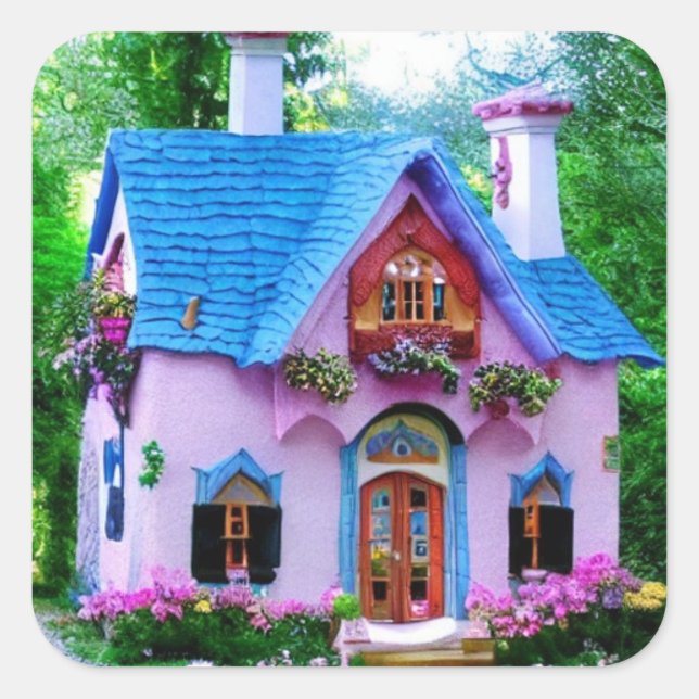 Fairytale Colorful House  Square Sticker (Front)