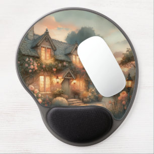 Fairytale Cottage at Sunset with Roses Gel Mouse Pad