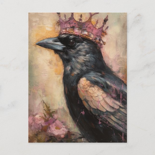 Fairytale Crow in a Pink Crown Postcard (Front)