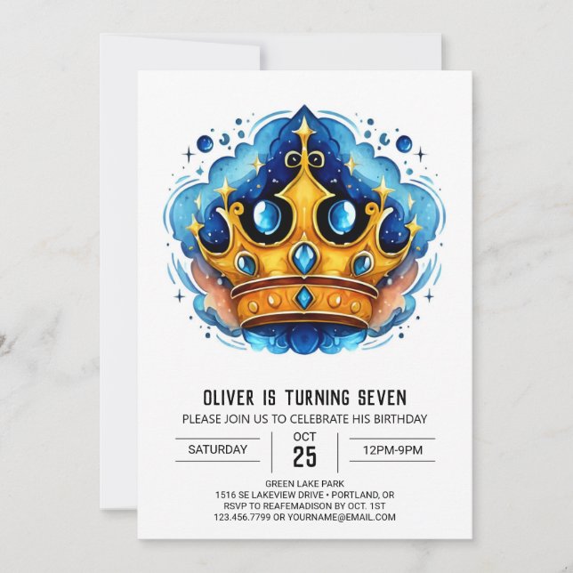  Fairytale Custom Prince Crown Birthday Invitation (Front)