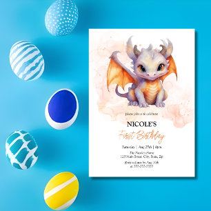 Fairytale Cute Baby Dragon Kids Birthday Invitation