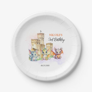 Fairytale Cute Baby Dragons Castle Birthday Paper Plates