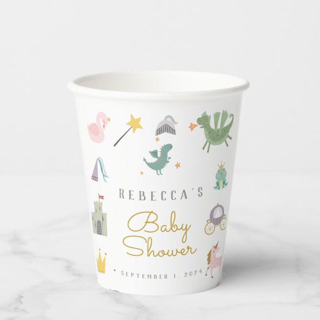 Fairytale Cute Dragon Baby Shower Paper Cups (Front)