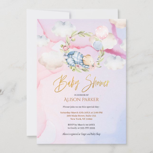 Fairytale Cute Forest Sleep Bear | Baby Shower Invitation (Front)