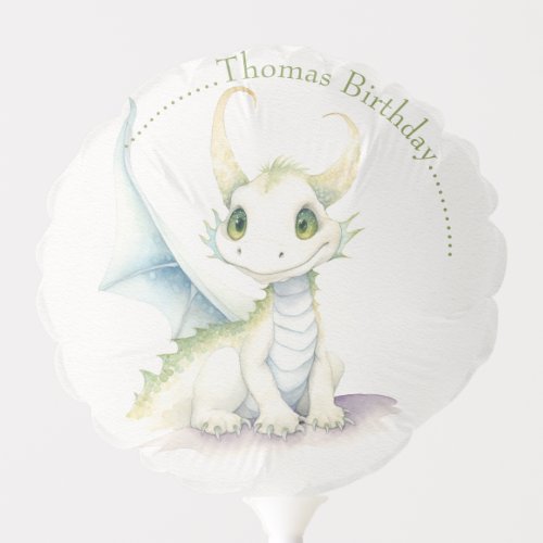Fairytale Cute White Dragon Birthday Balloon