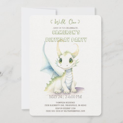 Fairytale Cute White Dragon Birthday Invitation
