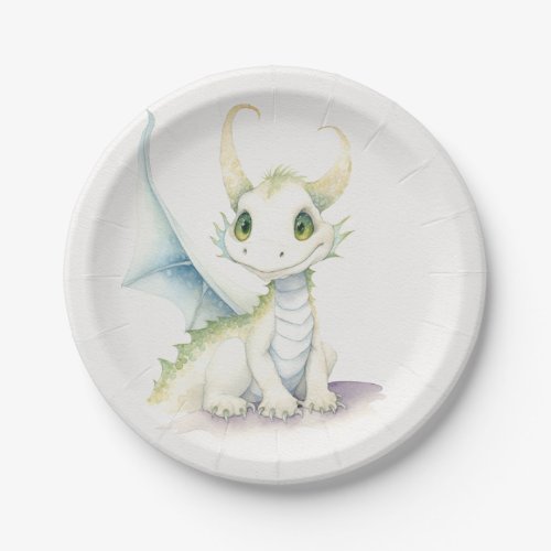 Fairytale Cute White Dragon  Paper Plates