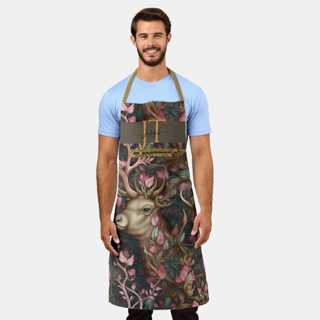 Fairytale deer brown hues custom Monogram Apron (Worn)