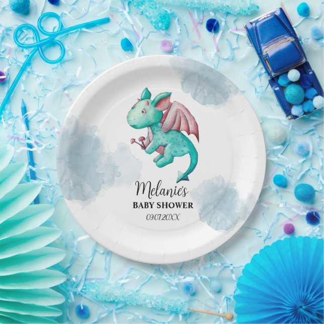 FAIRYTALE DRAGON BABY SHOWER PAPER PLATES (Party)