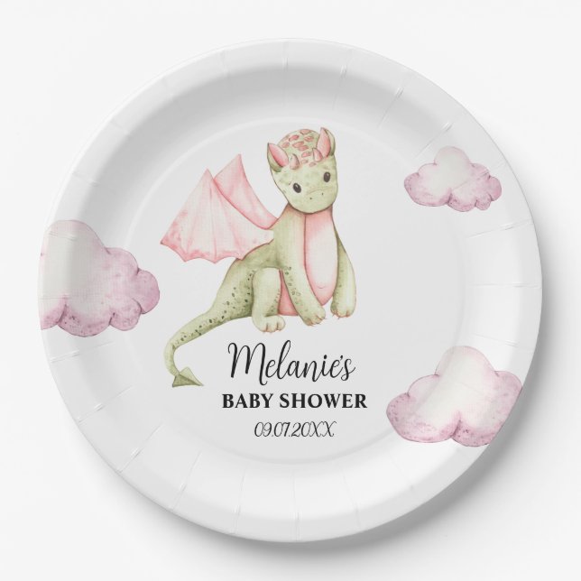 Fairytale Dragon Baby Shower  Paper Plates (Front)