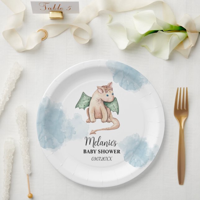 FAIRYTALE DRAGON BABY SHOWER PAPER PLATES (Wedding)