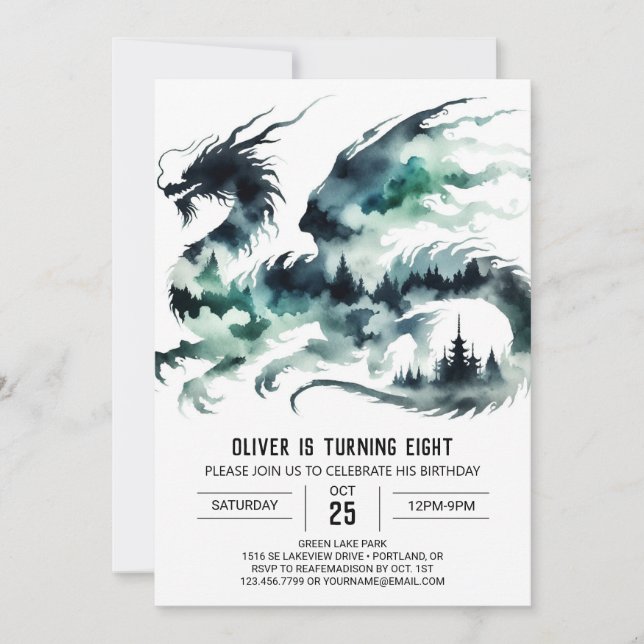 Fairytale Dragon Birthday DIY Invitation (Front)