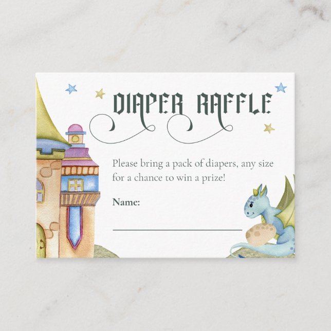 Fairytale Dragon Diaper Raffle Baby Shower  Enclosure Card (Front)