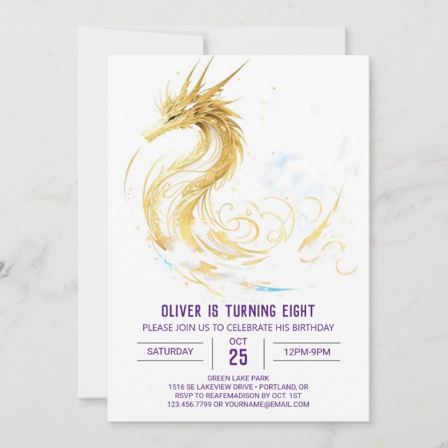 Fairytale Dragon Party Birthday Invitation (Front)