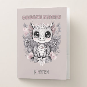 Fairytale Dragon Pink Whimsical "Create Magic" Pocket Folder