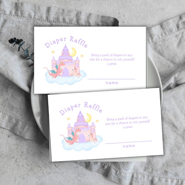 Fairytale Dragon Unicorn Diaper Raffle Baby Shower Enclosure Card (Fairytale Dragon Unicorn Diaper Raffle Baby Shower Enclosure Card)