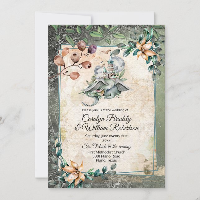 Fairytale Dragon Wedding Invitation (Front)