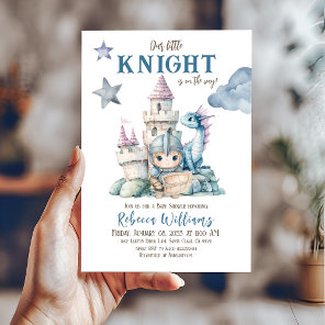 Fairytale Dreamy Dragon Blue Knight Baby Shower  Invitation
