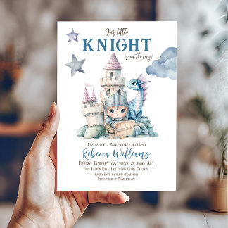Fairytale Dreamy Dragon Blue Knight Baby Shower Invitation