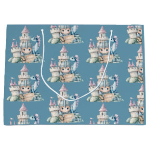 Fairytale Dreamy Dragon Blue Knight Baby Shower Large Gift Bag