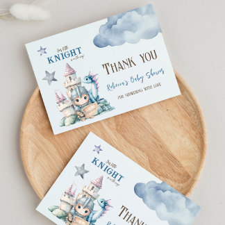 Fairytale Dreamy Dragon Blue Knight Baby Shower Thank You Card