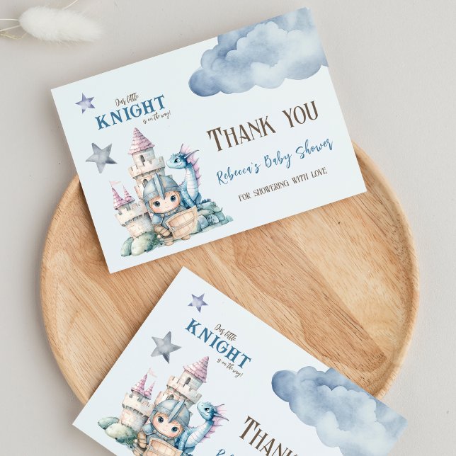 Fairytale Dreamy Dragon Blue Knight Baby Shower  Thank You Card (Creator Uploaded)