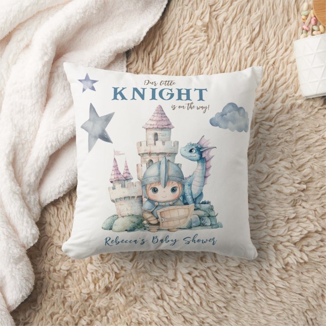 Fairytale Dreamy Dragon Blue Knight Baby Shower  Throw Pillow (Blanket)