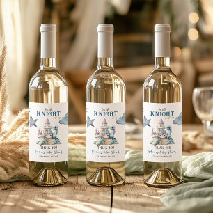 Fairytale Dreamy Dragon Blue Knight Baby Shower Wine Label