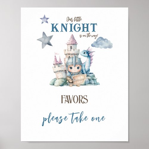 Fairytale Dreamy Dragon Knight Baby Shower Favor Poster