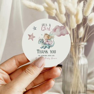 Fairytale Dreamy Dragon Pink Princess Baby Shower  Classic Round Sticker