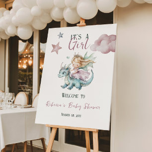 Fairytale Dreamy Dragon Pink Princess Baby Shower  Foam Board