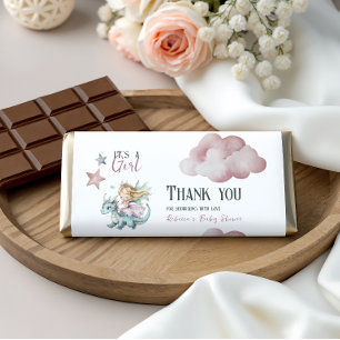 Fairytale Dreamy Dragon Pink Princess Baby Shower  Hershey Bar Favors