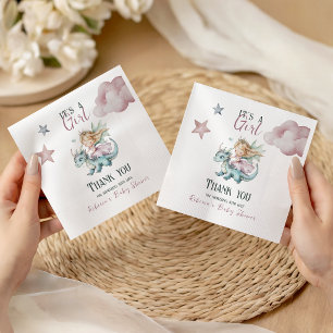 Fairytale Dreamy Dragon Pink Princess Baby Shower Napkins