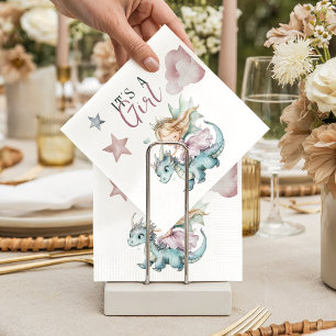Fairytale Dreamy Dragon Pink Princess Baby Shower Napkins