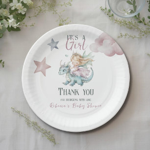 Fairytale Dreamy Dragon Pink Princess Baby Shower Paper Plates