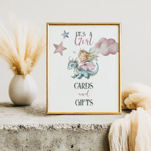 Fairytale Dreamy Dragon Pink Princess Baby Shower Poster
